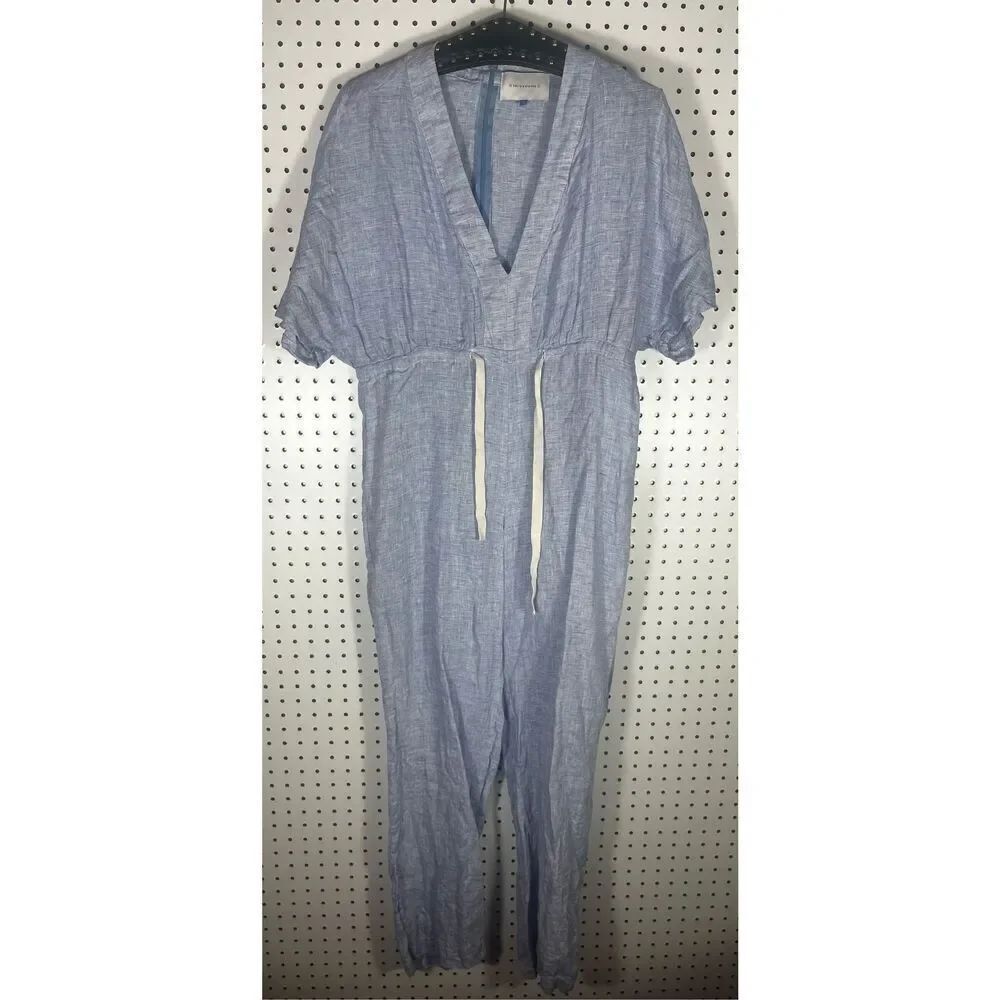 Anthropologie solid & striped linen jumpsuit